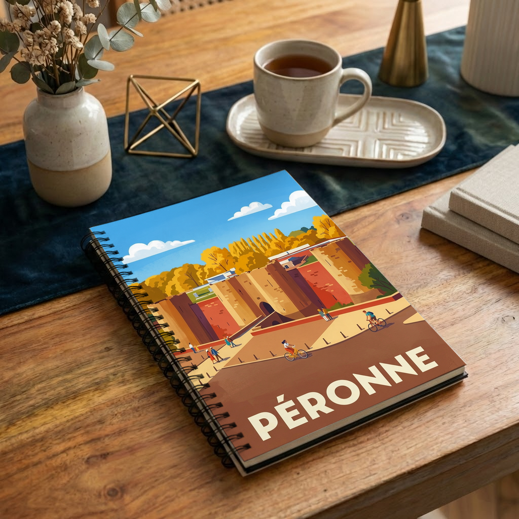 Carnet souvenir de la ville de Péronne avec une illustration stylisée.