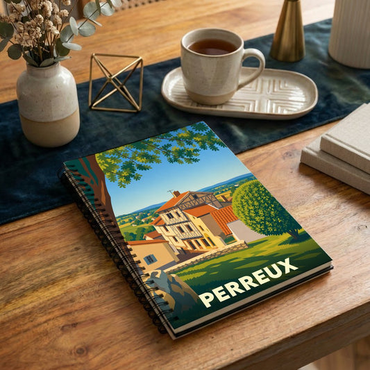 Carnet souvenir de la ville de Perreux avec une illustration stylisée.