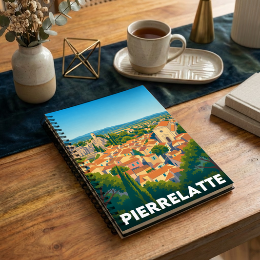Carnet souvenir de la ville de Pierrelatte avec une illustration stylisée.