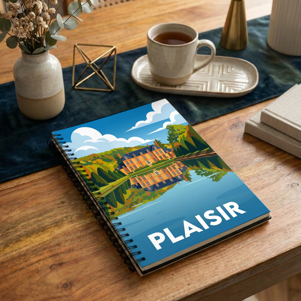 Carnet souvenir de la ville de Plaisir avec une illustration stylisée.