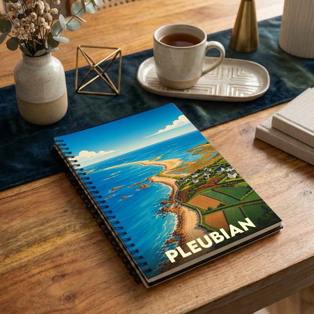 Carnet souvenir de la ville de Pleubian avec une illustration stylisée de son littoral.