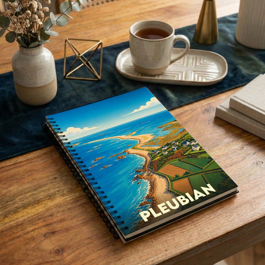 Carnet souvenir de la ville de Pleubian avec une illustration stylisée de son littoral.