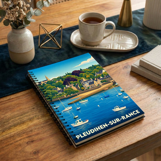 Carnet souvenir de Pleudihen-sur-Rance illustré d'une vue stylisée sur le port et le village.