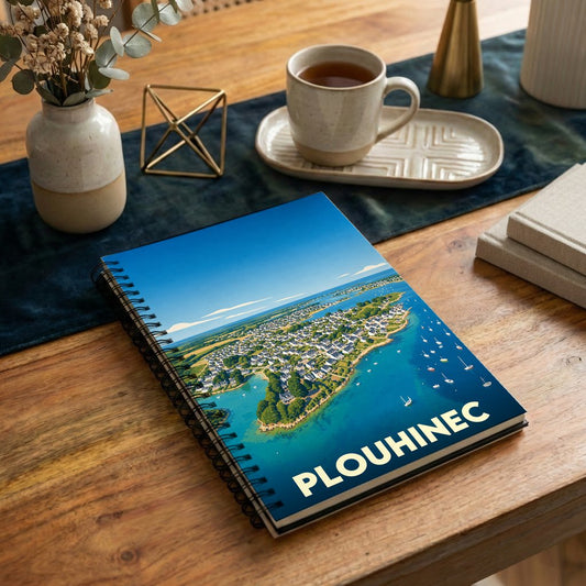 Carnet souvenir de la ville de Plouhinec avec une illustration aérienne stylisée.