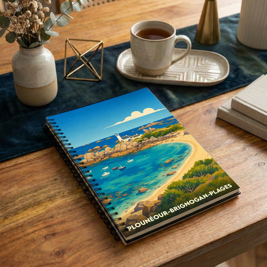 Carnet souvenir de Plounéour-Brignogan-Plages illustré par un paysage côtier stylisé.