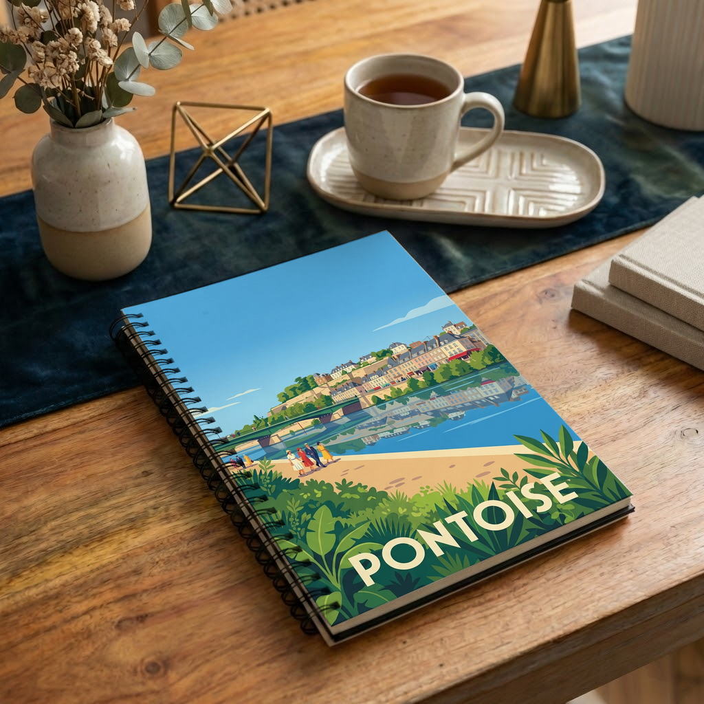 Carnet souvenir de la ville de Pontoise avec une illustration stylisée.