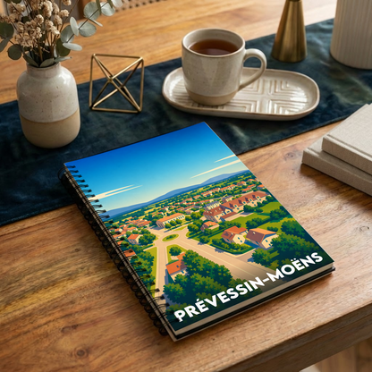 Carnet souvenir de la ville de Prévessin-Moëns avec une illustration stylisée.