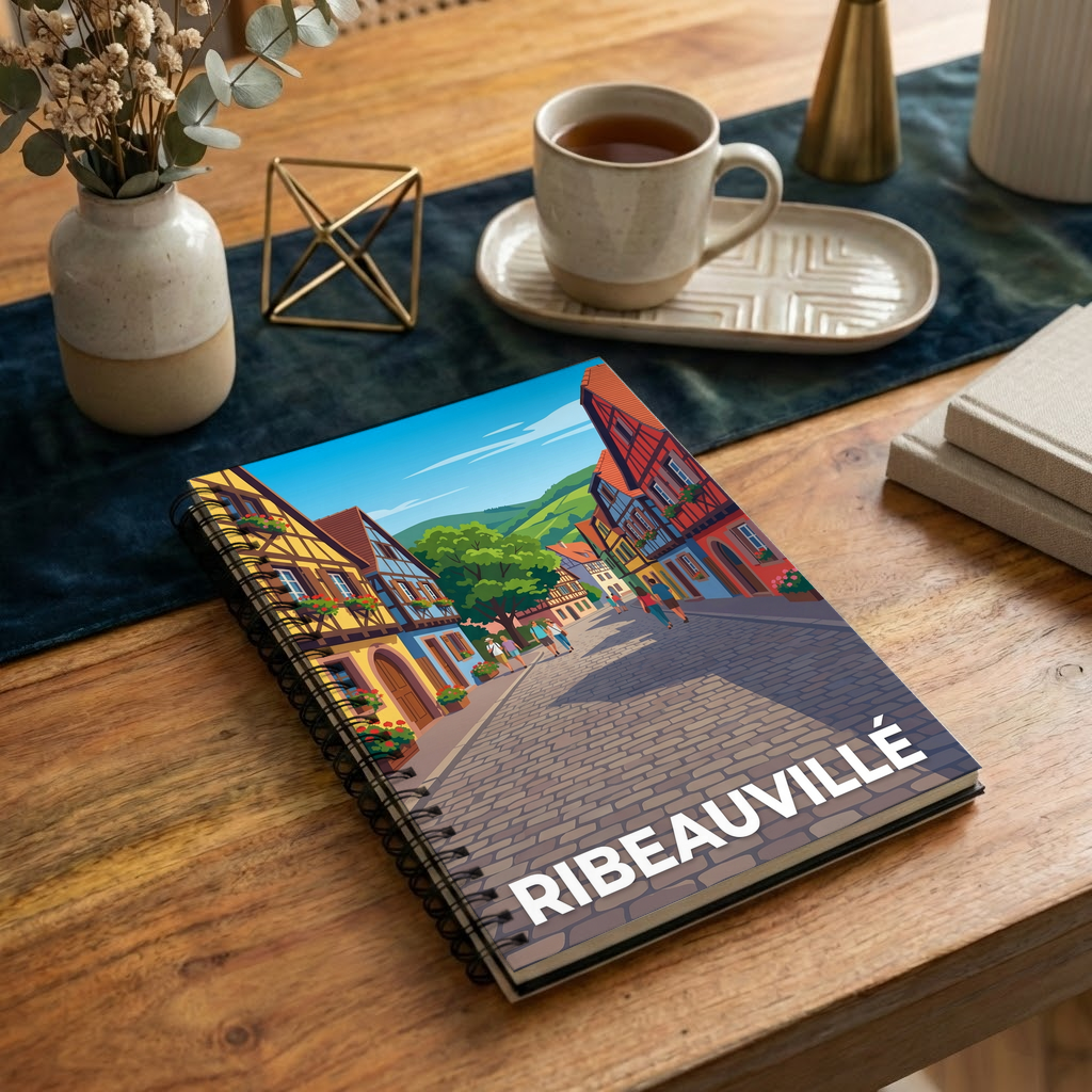 Carnet souvenir de la ville de Ribeauvillé avec une illustration stylisée.