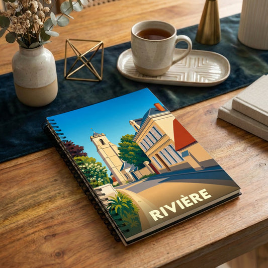 Carnet souvenir de la ville de Rivière avec une illustration stylisée.