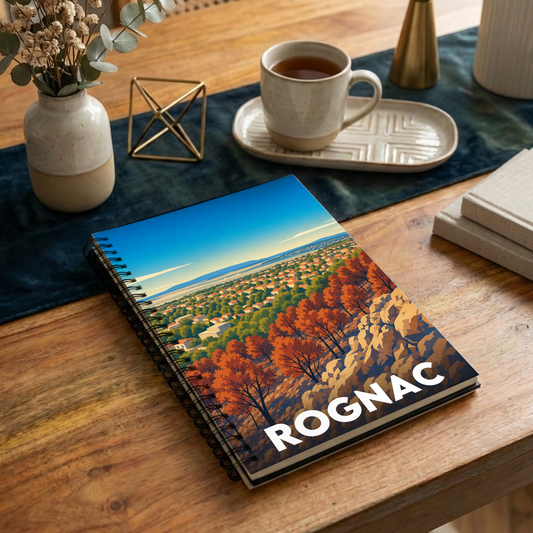 Carnet souvenir de la ville de Rognac avec une illustration stylisée de son paysage.