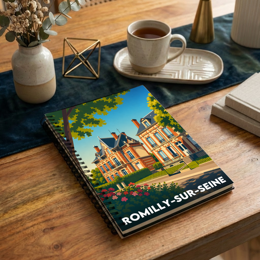 Carnet souvenir de la ville de Romilly-sur-Seine avec une illustration stylisée.