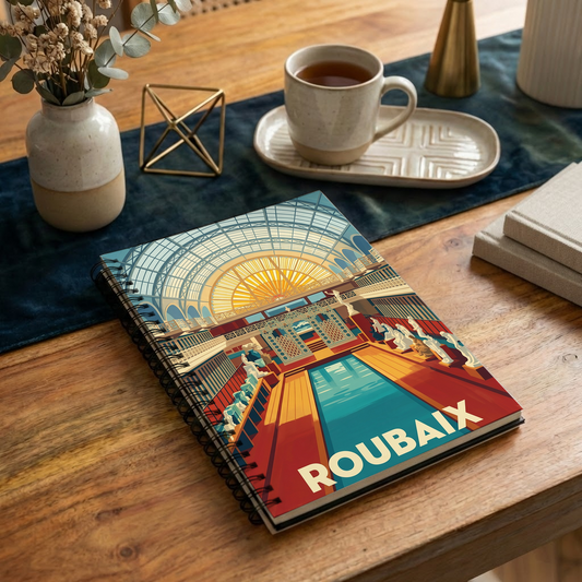 Carnet souvenir de la ville de Roubaix avec une illustration stylisée de son musée La Piscine.