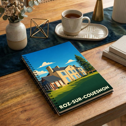 Carnet souvenir de la ville de Roz-sur-Couesnon avec une illustration stylisée d'une maison régionale.