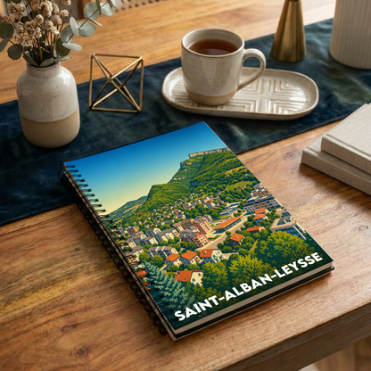 Carnet souvenir à spirale de la ville de Saint-Alban-Leysse avec une illustration stylisée.