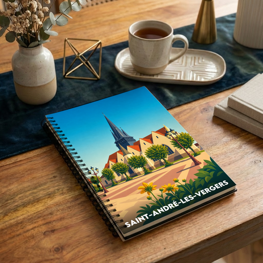 Carnet souvenir de la ville de Saint-André-les-Vergers avec une illustration stylisée.