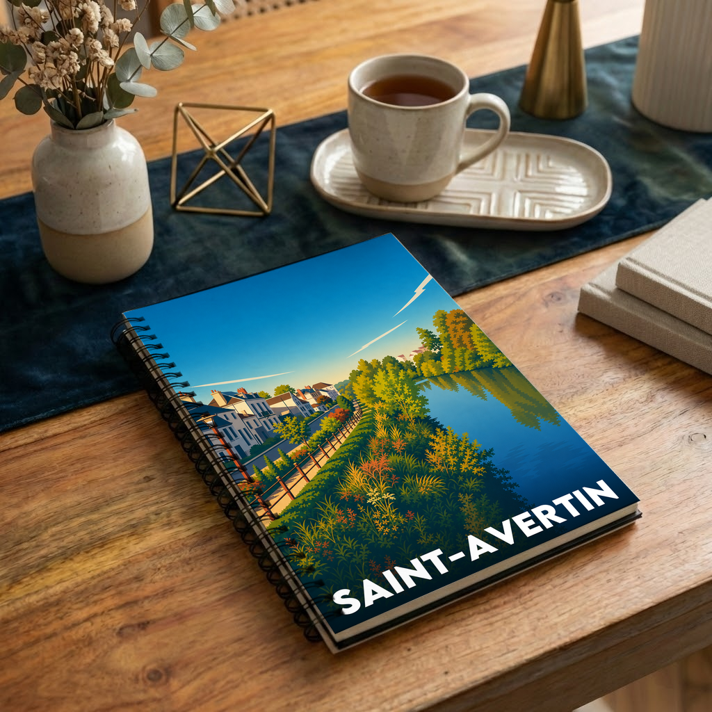 Carnet souvenir de la ville de Saint-Avertin avec une illustration stylisée.
