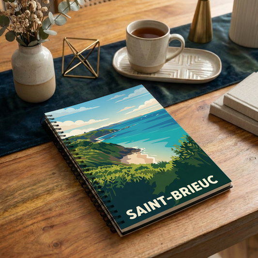 Carnet souvenir de la ville de Saint-Brieuc avec une illustration stylisée.