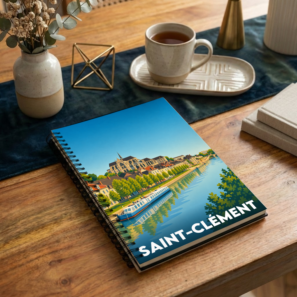 Carnet souvenir de la ville de Saint-Clément avec une illustration stylisée.
