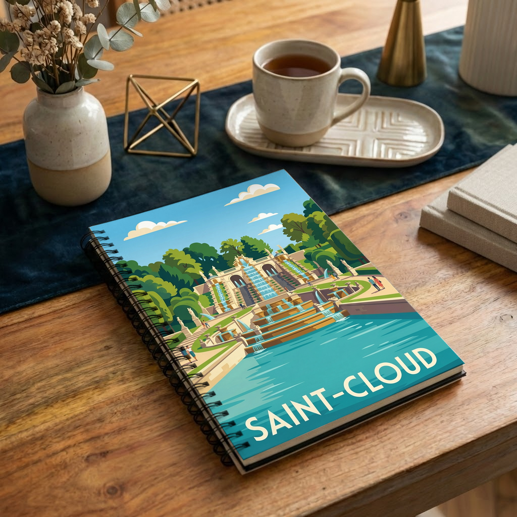 Carnet souvenir de la ville de Saint-Cloud avec une illustration stylisée.