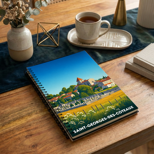Carnet souvenir de la ville de Saint-Georges-des-Coteaux avec une illustration stylisée.