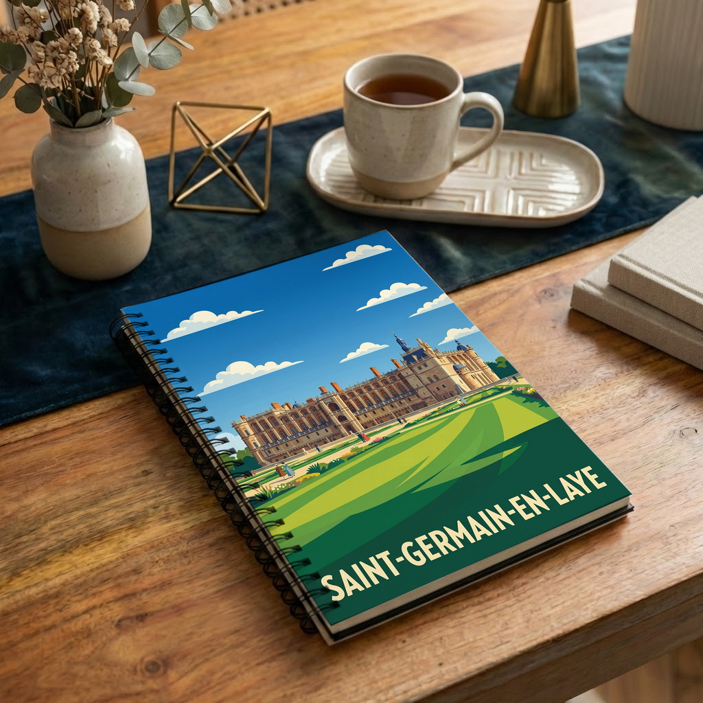 Carnet souvenir de la ville de Saint-Germain-en-Laye avec une illustration graphique de son château.