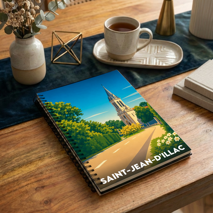 Carnet souvenir de la ville de Saint-Jean-d'Illac avec une illustration stylisée.