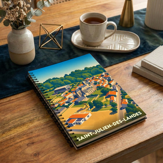 Carnet souvenir de la ville de Saint-Julien-des-Landes avec une illustration stylisée.