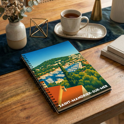 Carnet souvenir de la ville de Saint-Mandrier-sur-Mer avec une illustration stylisée.