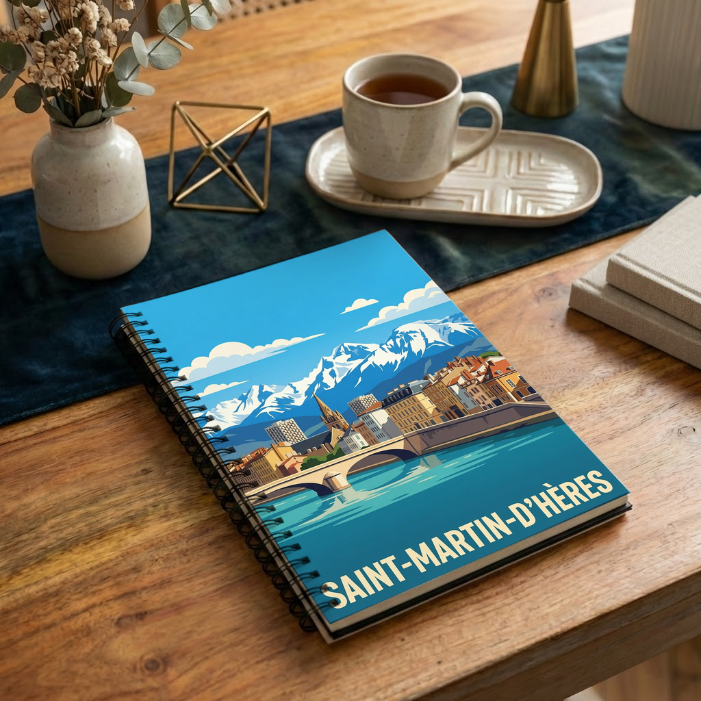 Carnet souvenir de la ville de Saint-Martin-d'Hères avec une illustration stylisée.