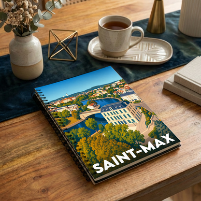 Carnet souvenir de la ville de Saint-Max avec une illustration stylisée.