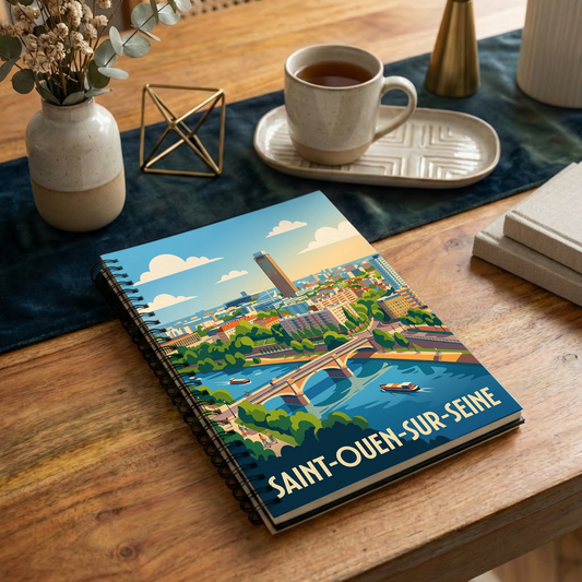 Carnet souvenir de la ville de Saint-Ouen-sur-Seine avec une illustration stylisée.