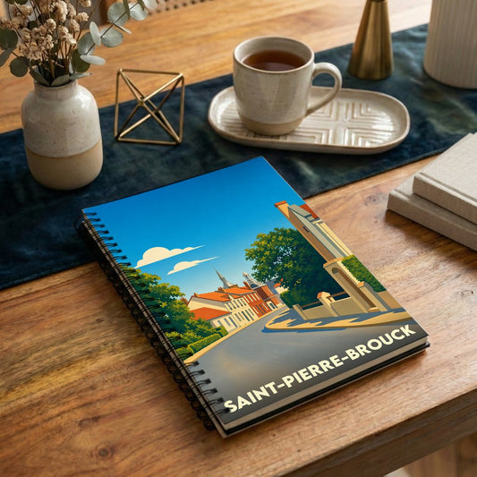 Carnet souvenir de la ville de Saint-Pierre-Brouck avec une illustration stylisée.