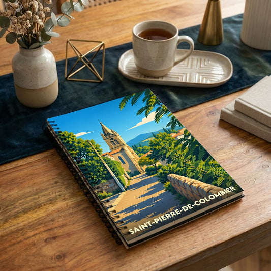 Carnet souvenir de la ville de Saint-Pierre-de-Colombier avec une illustration stylisée.