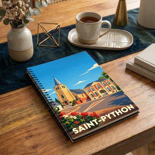 Carnet souvenir de la ville de Saint-Python avec une illustration stylisée.