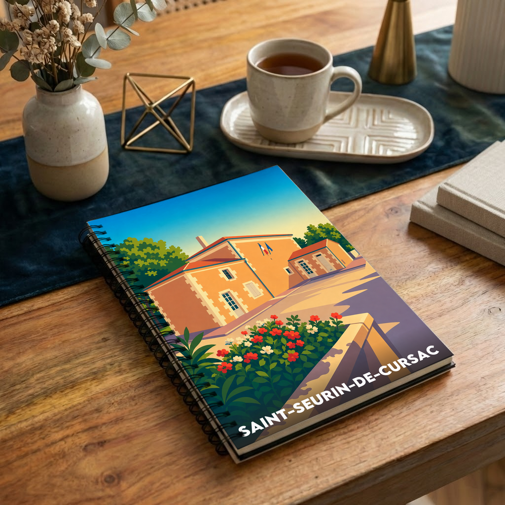 Carnet souvenir de la ville de Saint-Seurin-de-Cursac avec une illustration stylisée.