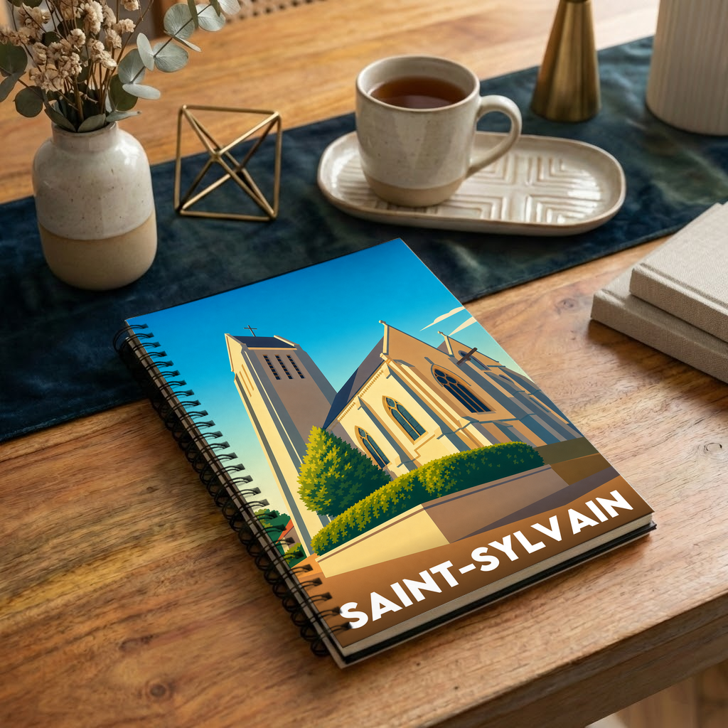 Carnet souvenir de la ville de Saint-Sylvain avec une illustration stylisée.