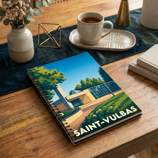 Carnet à spirales souvenir de la ville de Saint-Vulbas avec une illustration stylisée.