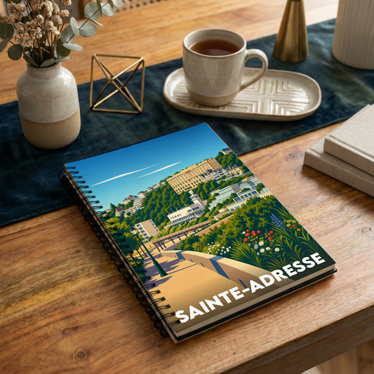 Carnet souvenir de la ville de Sainte-Adresse avec une illustration stylisée et colorée.