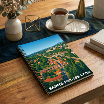 Carnet souvenir de la ville de Sainte-Foy-lès-Lyon avec une illustration stylisée.