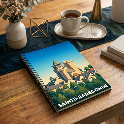 Carnet souvenir de la ville de Sainte-Radegonde avec une illustration stylisée.