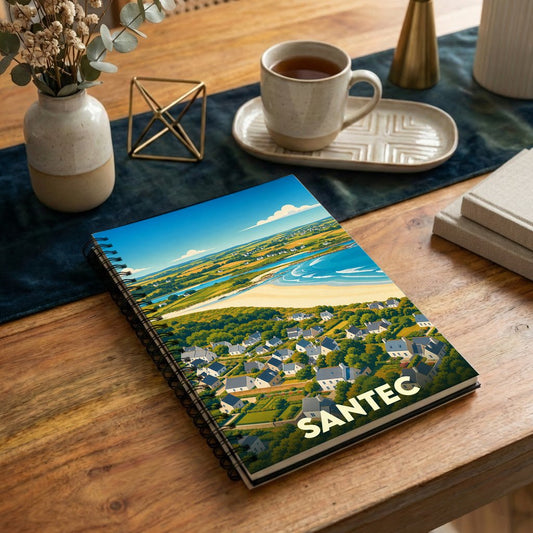 Carnet souvenir de la ville de Santec illustré par un paysage côtier stylisé.