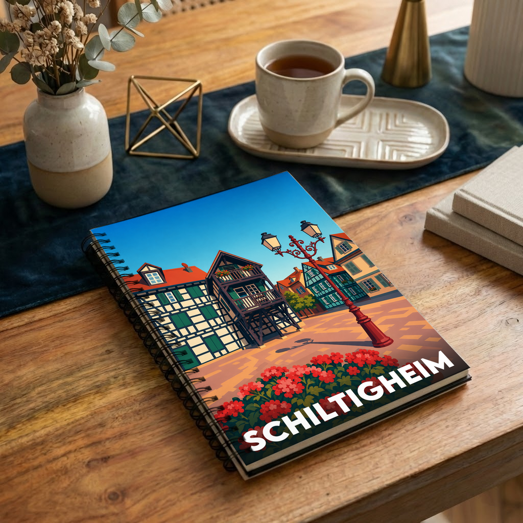 Carnet souvenir de la ville de Schiltigheim avec une illustration stylisée.