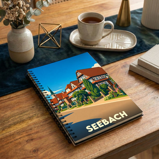 Carnet souvenir de la ville de Seebach avec une illustration stylisée d'un village alsacien.