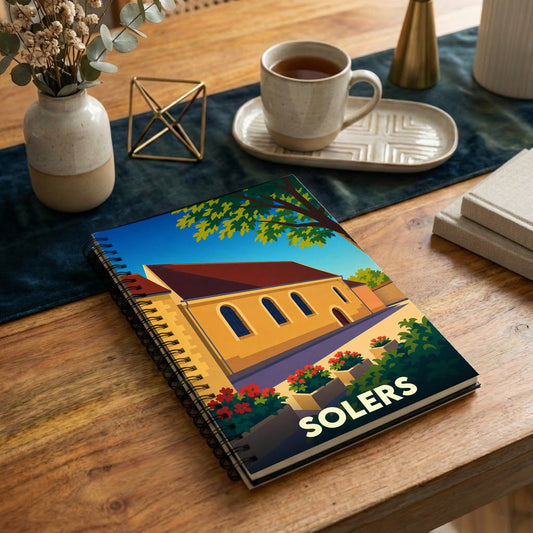 Carnet souvenir de la ville de Solers avec une illustration stylisée.