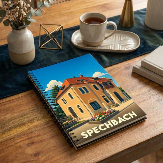 Carnet souvenir de la ville de Spechbach orné d'une illustration stylisée de son architecture.