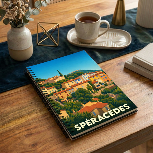 Carnet souvenir de la ville de Spéracèdes avec une illustration stylisée.