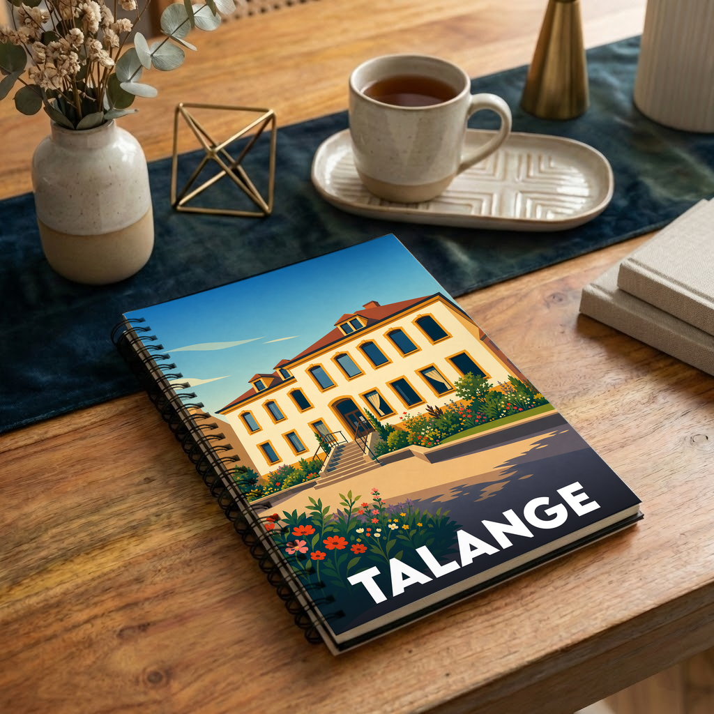 Carnet souvenir de la ville de Talange avec une illustration stylisée d'un bâtiment historique fleuri.