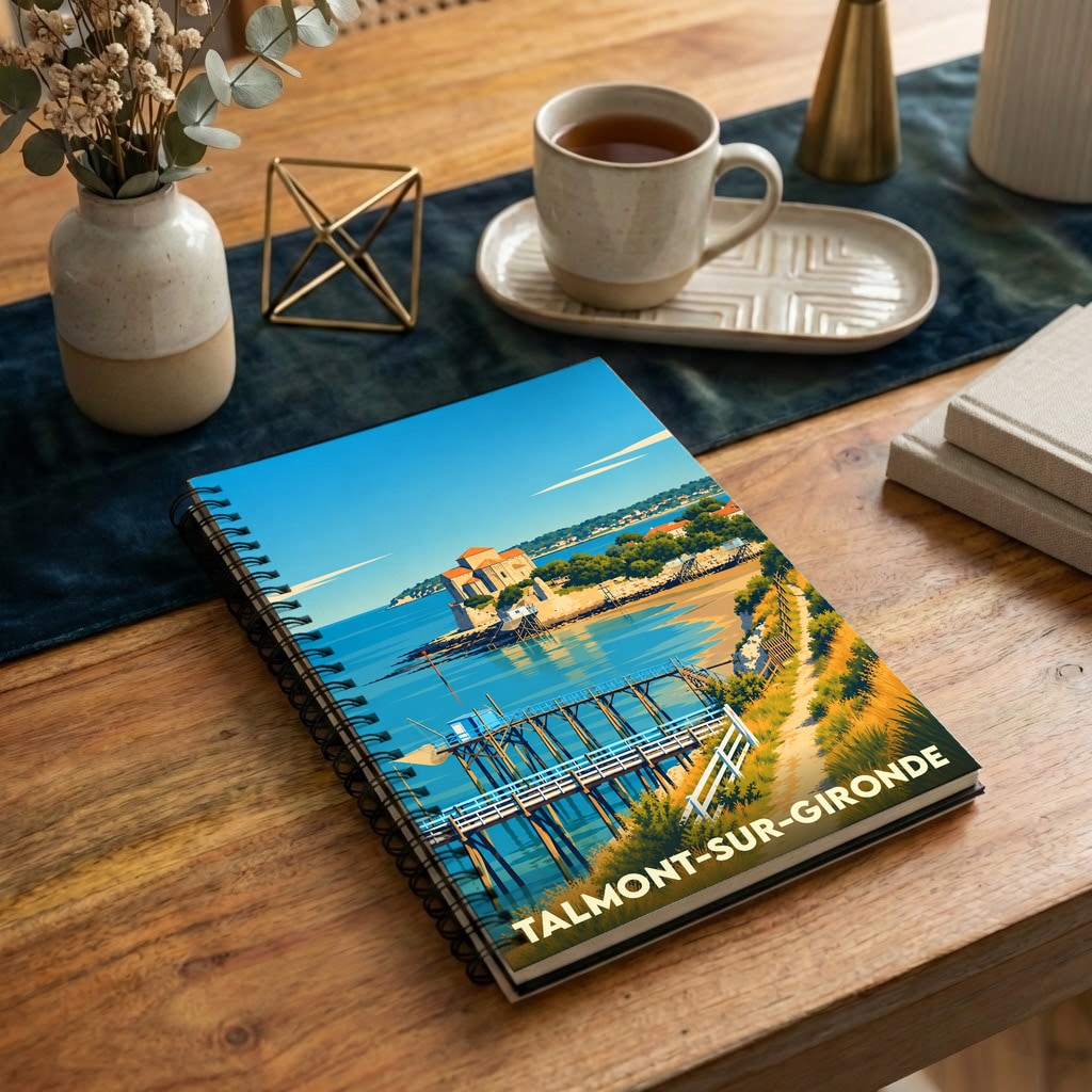 Carnet souvenir de la ville de Talmont-sur-Gironde avec une illustration stylisée de son littoral.