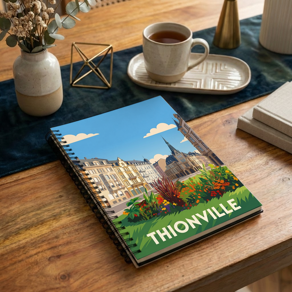 Carnet souvenir de la ville de Thionville avec une illustration stylisée.