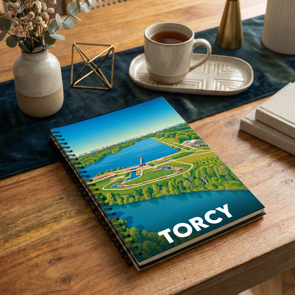 Carnet souvenir de la ville de Torcy avec une illustration stylisée.